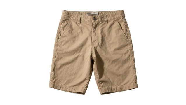 Khaki chino shorts with striped waistband, isolated on transparent background