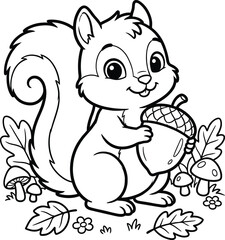 Obraz premium Cute cartoon squirrel holding an acorn