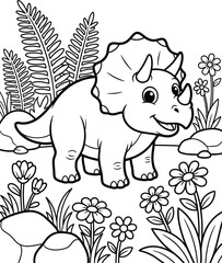 Cute triceratops dinosaur in the jungle coloring book vector © Rabiul