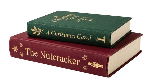Two old vintage books stacked on top of each other isolated on transparent background
