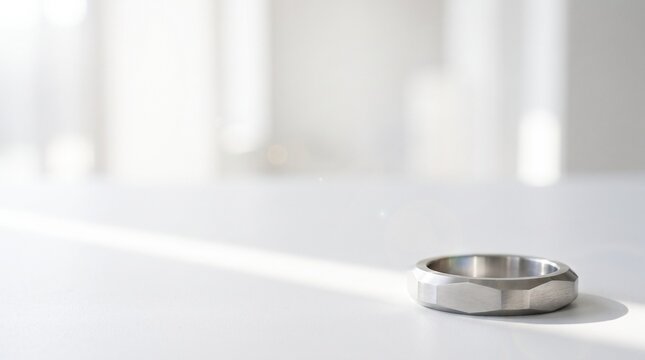 Structural contrast visual: sharp matte silver edges catching single shadow with over 80% space. 