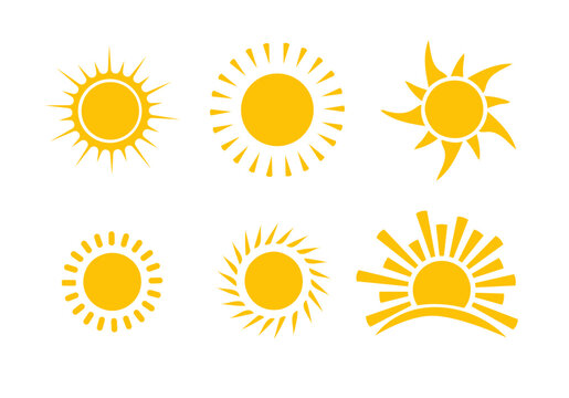 Sun icon vector set. Flat design. Collection of sun stars. Logo or weather icon.