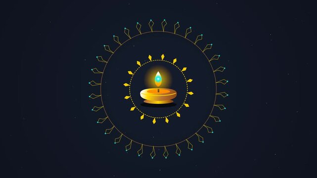 Diwali Festival Traditional Oil Lamp Illumination With Golden Ornamental Mandala Circular Pattern On Dark Background For Festive Celebration