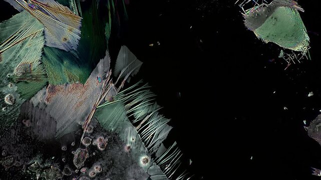 Real time 5x microscope macro of chemical layer dissolution and rapid new crystal growth under polarized light