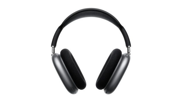 Modern over-ear headphones with plush earcups and sleek metallic finish, isolated on transparent background
