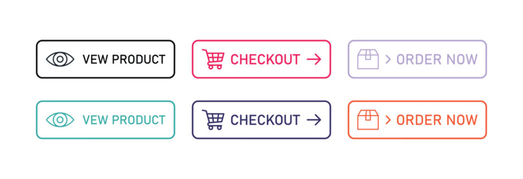 E-commerce Action Button Set View Product Checkout Order Now Web Button Interface Symbol Linear Vector Illustration Graphic Element