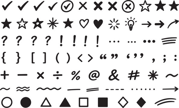 Set of hand drawn infographic symbols icons and typography elements with star shapes