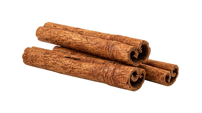 Fragrant brown cinnamon sticks with rough textures captured in macro detail isolated on transparent background