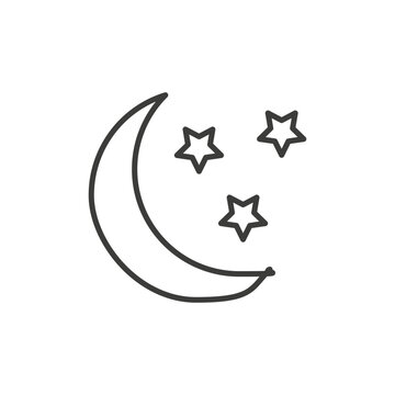 Moon stars icon vector isolated in thin line on white background