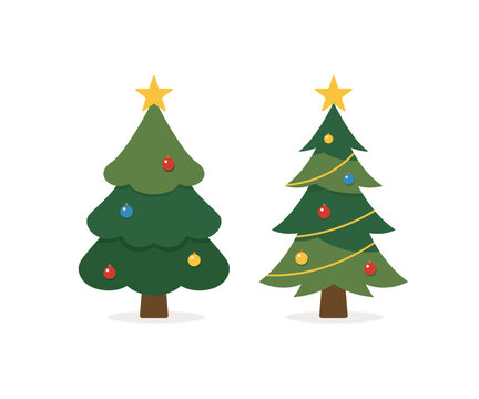 Christmas Tree Decoration Vector Set &ndash; Two Festive Christmas Trees with Ornaments