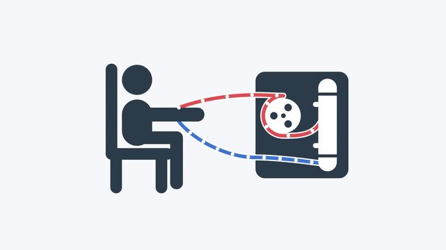 Hemodialysis blood circulation pictogram with patient, blood pump and dialyzer, seamless loop animation