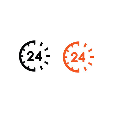 Two minimalist 24 hour service icons representing constant availability and support services