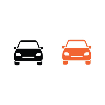 Two simple silhouette icons of modern automobiles displayed sidebyside against a clean background