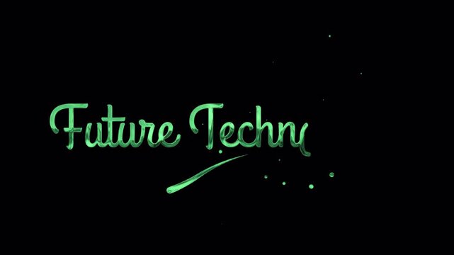 Future Technology Green Handwriting Animation with glowing floating particles rendered in 4K resolution transparent background