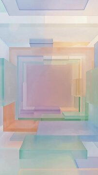 Vertical video: Play starting translucent slabs sliding inward to vanishing point in studio looping