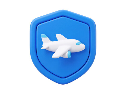 Airplane travel insurance 3D icon isolated on transparent background.