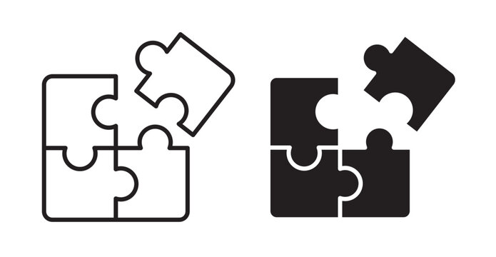 Puzzle icons in fill and stroke style on white background