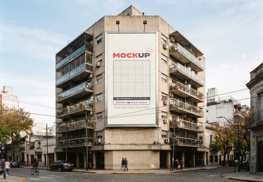 Apartment Building Corner Front Billboard Mockup