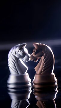 Two Chess Knight Pieces Facing Each Other Symbolizing Strategic Competition and Intellectual Duel