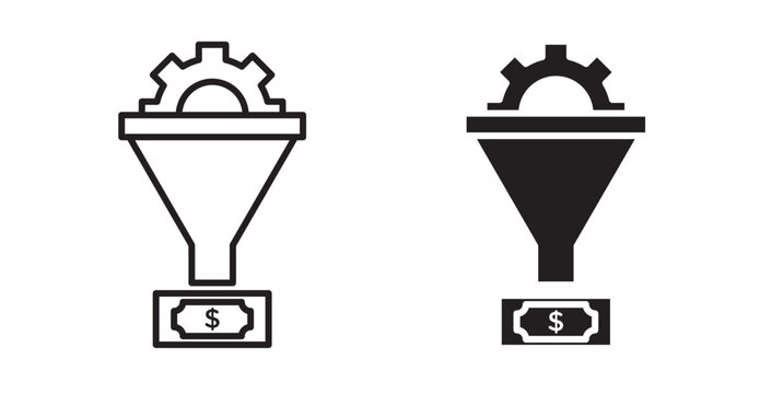 sales funnel icons in fill and stroke style on white background