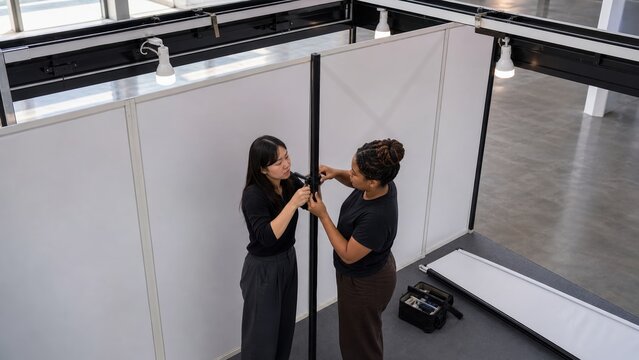 Women Assembling Booth Stand in Shanghai Convention Hall