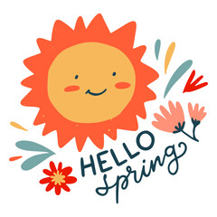 Obraz premium Hello spring badge flat