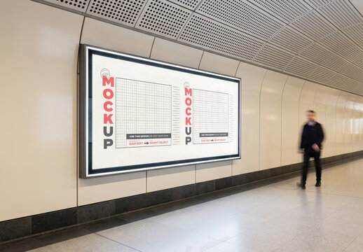 Metro Tunnel Horizontal Backlight Sign with Pedestrian Mockup