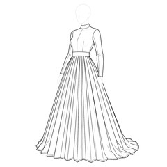 Fototapeta premium Hand drawn sketch of late gothic heavy fold dress isolated on white background. Line art illustration.