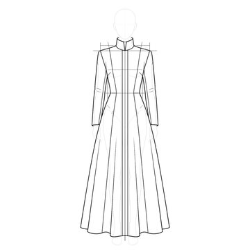 Hand drawn sketch of dark priestess cassock isolated on white background. Line art illustration.