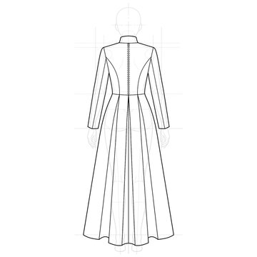 Hand drawn sketch of dark priestess cassock isolated on white background. Ink line art design.