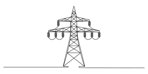 Obraz premium continuous line drawing Black and white electricity pylon icon sketch
