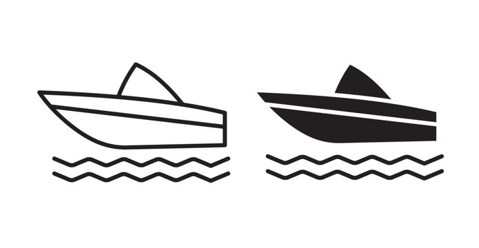 speed boat icons in fill and stroke style on white background