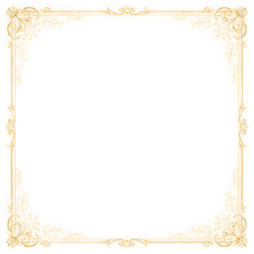 Luxury gold wedding border frame, intricate thin gold ornamental corners, subtle botanical leaves and elegant flourishes around the edges, creamy white background.