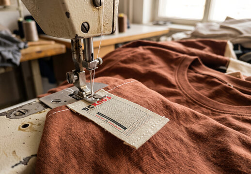 Sewing Label onto T-shirt Branding Mockup