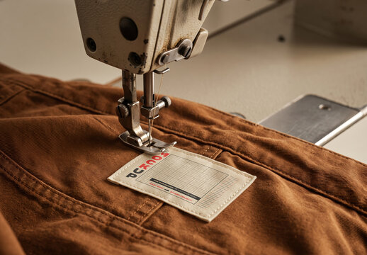 Sewing Machine Stitching Branding Label Mockup