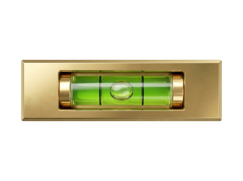 Gold-toned spirit level with visible bubble and precise measurement markings.