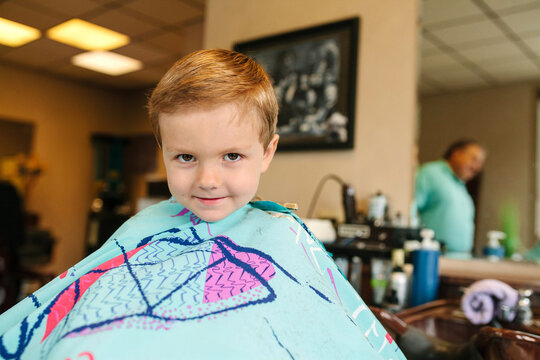 Little boy getting haircut