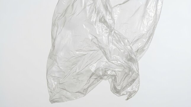 A close-up photograph of a translucent polyethylene plastic bag, showing its unique textured surface and natural creases, ideal for design, cellophane, bubble wrap, crease