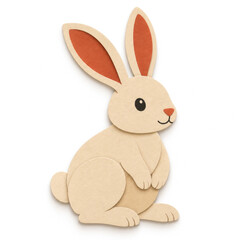 Fototapeta premium Beige paper cutout rabbit sits on a white background.