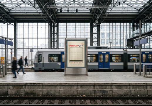 Train Station Sign Stand Mockup