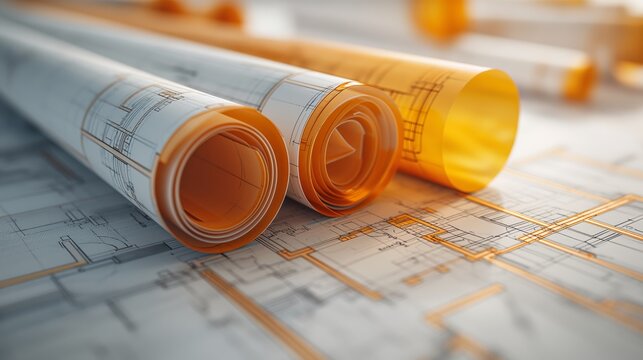 3d rendering project of new building model house on blueprint plan