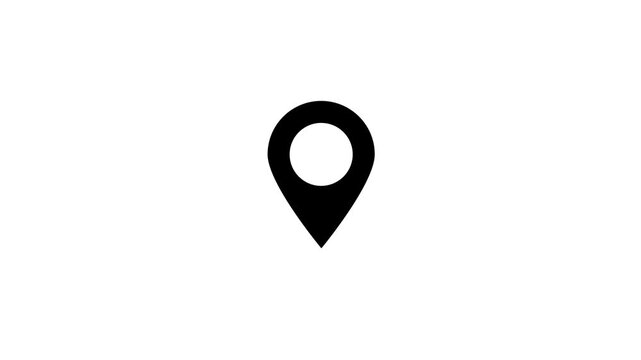 Black location pin map marker icon with circular center on clean white background, minimal navigation symbol for GPS, address, travel, mapping, web interface and location services