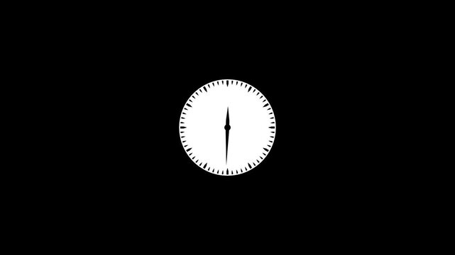 Black clock icon with circular outline and hands on clean white background, minimal time symbol for schedule, timer, deadline, watch, business, navigation, interface and technology