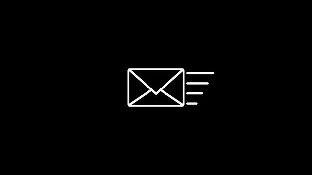 white mail envelope icon on clean black background, minimal email communication symbol for message, inbox, correspondence, contact, notification, business and digital communication