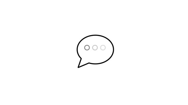 black chat bubble icon with three dots typing indicator on White background, minimal messaging symbol for communication, conversation, online chat, notification, social media and UI