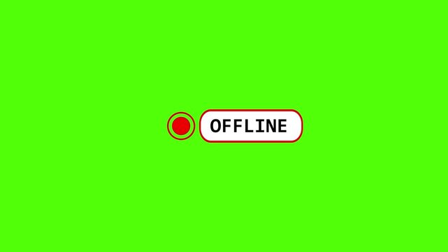 Screen showing a small red blinking dot beside the OFFLINE text animation for social media concept. Red dot Offline status button indicating an inactive or disconnected status animation concepts.