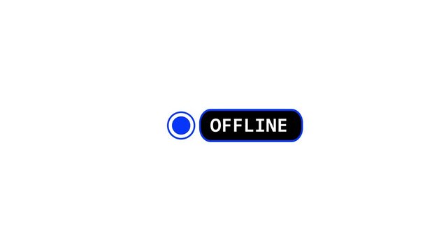 Screen showing a small red blinking dot beside the Offline text animation for social media concept. blue dot Offline status button indicating an inactive or disconnected status animation concepts.