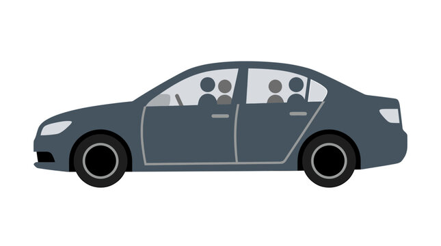 Stylized side view of a modern car transporting passengers perfect for travel business or transportation concepts