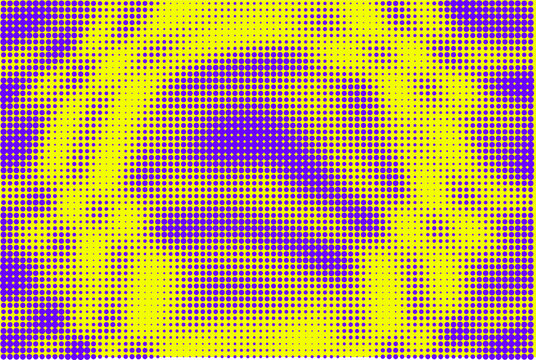Abstract geometric pattern with violet polka dots on a bright yellow background, modern halftone graphic design element