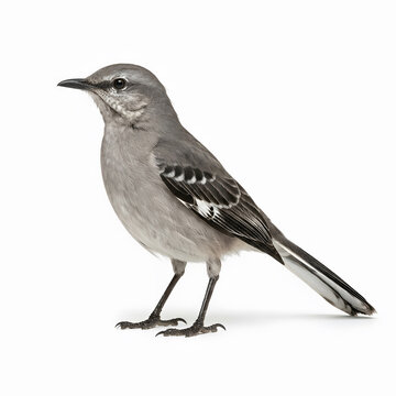 Gray bird with white markings on wings, isolated on white background